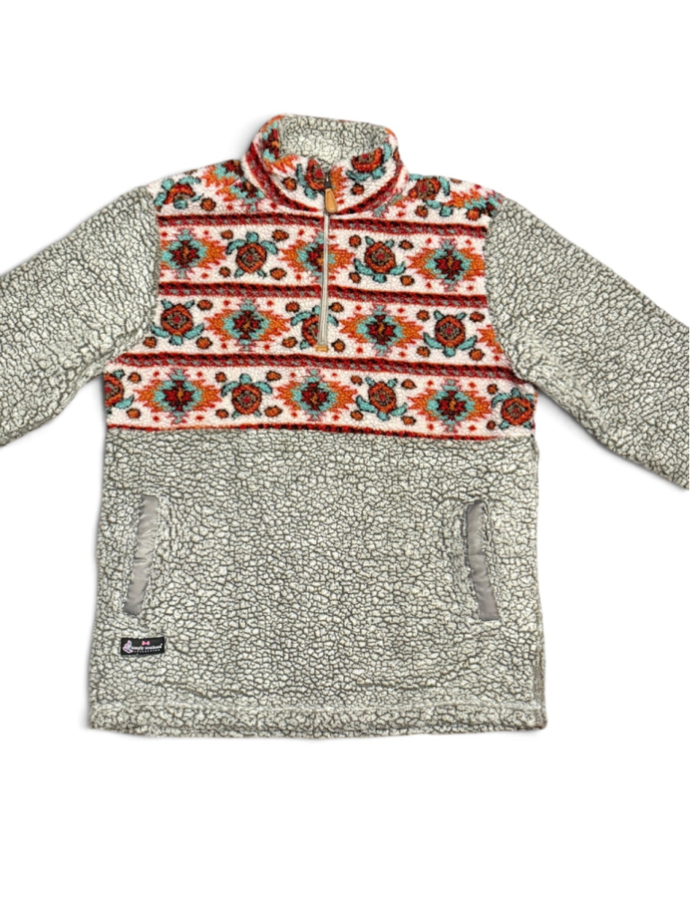 Simply Southern Women's Sherpa Fleece Pullover Aztec Southwestern 1/4 Zip Gray M - Picture 8 of 10